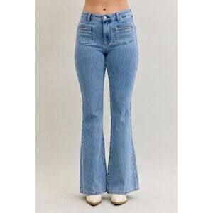Judy Blue High Waist Flare Jeans Womens 9/29 Front Patch Welt Pockets Y2K Retro